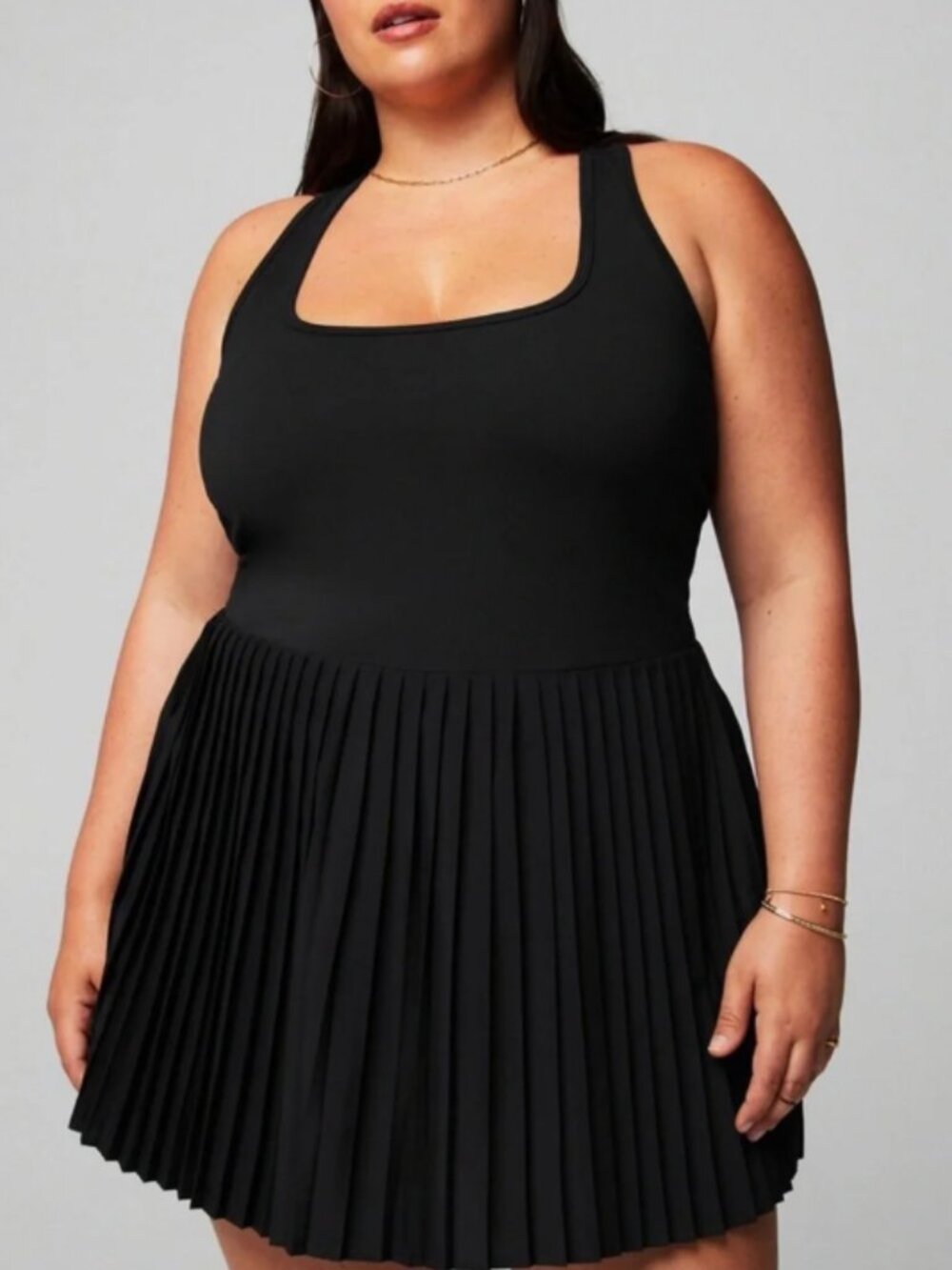 Fabletics Hot Shot Pleated Black Mini Dress Black Size XXL /  1X